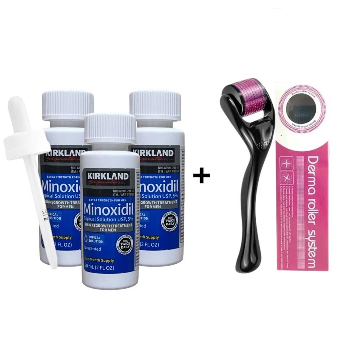 3 Minoxidil 5% + 1 Dermaroller + 1 Gotero